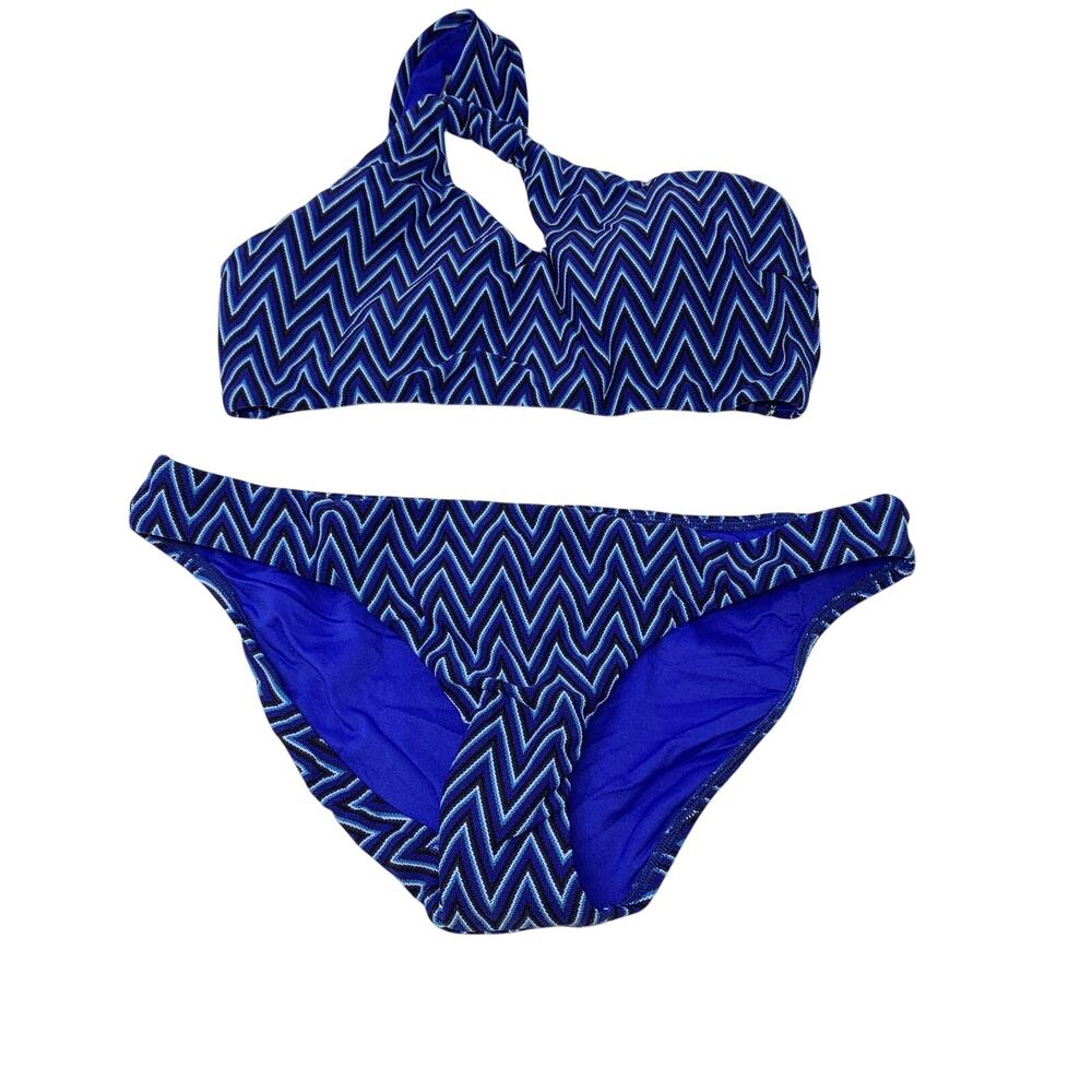 Seafolly Bikini Set Womens US 6 Blue Chevron One Shoulder Swimsuit NWOT